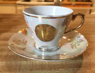 Vintage Teacup And Saucer Raised Gold Pattern On Cup And Saucer