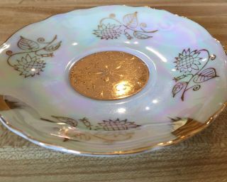 VINTAGE TEACUP AND SAUCER RAISED GOLD PATTERN ON CUP AND SAUCER 4