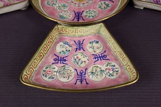 Antique Chinese 19/20 C.  Canton Enamel Sweetmeat Dish Set in Orig.  Painted Box 3