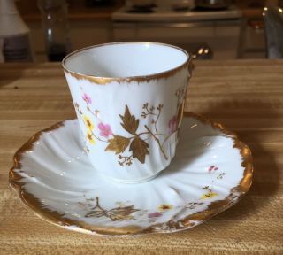 Vintage Teacup And Saucer Limoges French China White And Gold