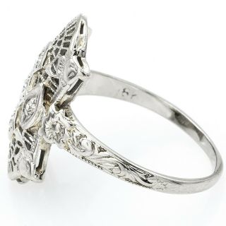 Antique 18K White Gold 0.  10 TCW Diamond Filigree Cocktail Ring 3g Sz 6 G/H VS - 2 6