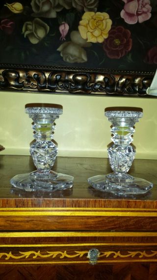 Vintage Cut Glass Candlesticks Pair 4.  5 " Tall