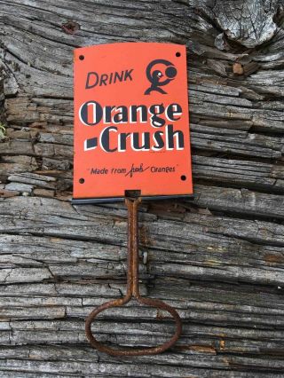 Vintage Drink Orange Crush Soda Tin Advertising Kitchen Broom Holder