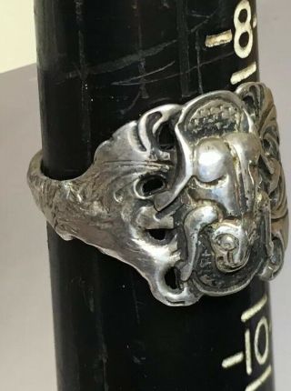 Antique Old Chinese Silver Frog Adjustable Ring Size 9 5
