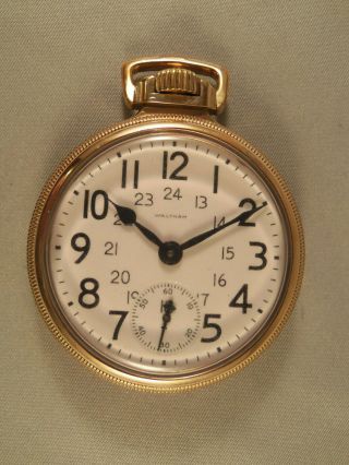 Vintage Waltham " Vanguard " 23j Ygf Pocket Watch - 24 Hour Dial