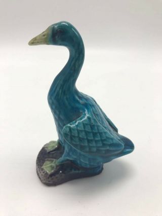 Vtg Antique Chinese Export Porcelain Turquoise Blue Glaze Duck Or Goose Figurine