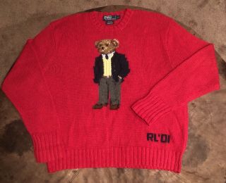 Vintage Polo Ralph Lauren Executive Bear Red Sweater Mens Size Xxl