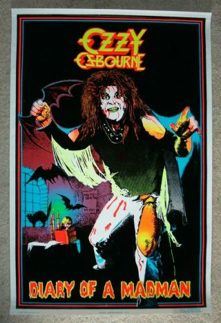 Vintage Velvet Ozzy Osbourne Blacklight Poster Diary Of A Madman Funky 1984 Nos