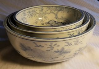 Japanese Arita Or Imari Blue And White Porcelain Bowls,  Meiji To Taisho Period