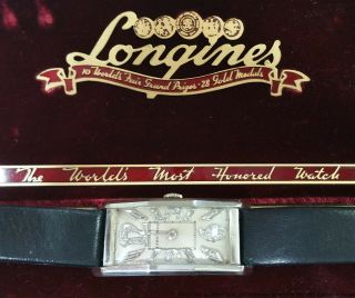 Vintage Platinum Longines Diamond Exploding Numbers Art Deco Watch W Box