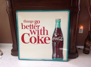 Large Vintage 1960s Coca Cola Soda Pop Gas Station Metal Sign 36 " Sq.