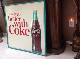 Large Vintage 1960s Coca Cola Soda Pop Gas Station Metal Sign 36 