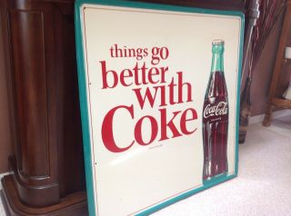 Large Vintage 1960s Coca Cola Soda Pop Gas Station Metal Sign 36 