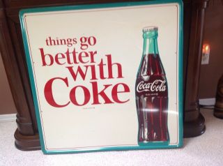 Large Vintage 1960s Coca Cola Soda Pop Gas Station Metal Sign 36 