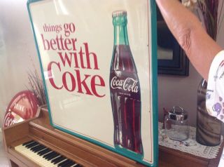 Large Vintage 1960s Coca Cola Soda Pop Gas Station Metal Sign 36 