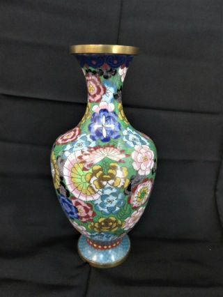 Antique Chinese Cloisonne Enamel On Brass 9 " Vase Lamp Base