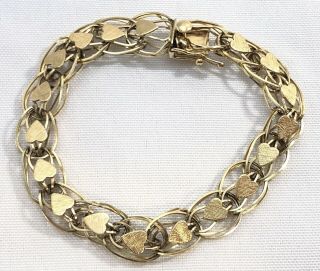 14k Solid Yellow Gold Vintage Charm Heart Bracelet 7.  5 " 9.  8g