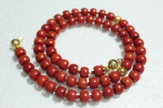 Yellow Gold Art Deco 100 Natural Coral 18k /750 Hand Carved Organic Red Round