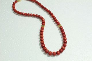Yellow gold Art Deco 100 Natural Coral 18k /750 Hand Carved Organic Red Round 2