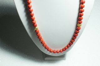 Yellow gold Art Deco 100 Natural Coral 18k /750 Hand Carved Organic Red Round 4