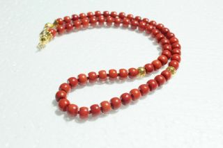 Yellow gold Art Deco 100 Natural Coral 18k /750 Hand Carved Organic Red Round 7