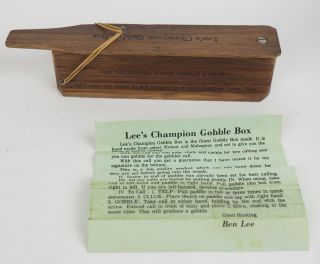 Vintage Signed Ben Lee’s Champion Gobble Box Turkey Game Call Old Hunting Rare