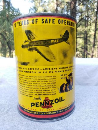 Vintage Pennzoil Oil Can,  Plane Graphic.  Color And Gloss