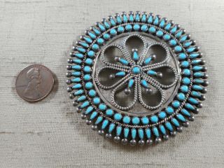 Large Vintage Zuni Natural Turquoise Cluster Pin Brooch By Vincent S.  Johnson