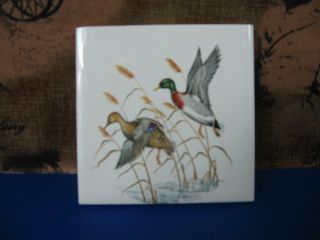 Decorative Ceramic Porcelain Vintage 3 " Tile Flying Wild Ducks
