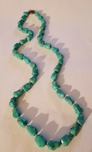 Vintage Graduated Chinese Export Turquoise Beaded Necklace - 95 Grams
