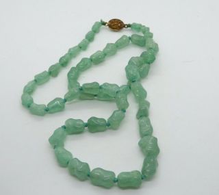Vintage Chinese Dyed Nephrite Jade Rough Polished Bead Necklace W/ Silver Clasp