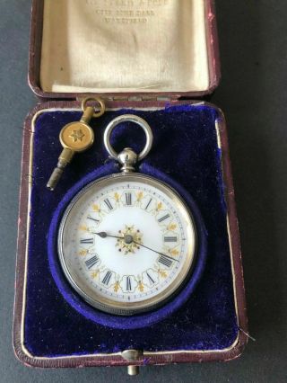 Antique C1890 0.  935 Solid Silver Key Wind Pocket Watch Box