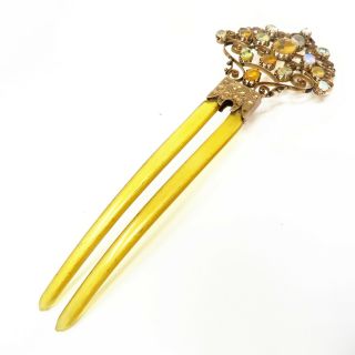 NYJEWEL Estate Antique 10k Gold Opal Gemstone Large Hair Pin 5.  5 x 2 Inches 2