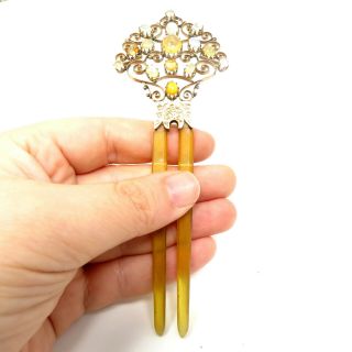 NYJEWEL Estate Antique 10k Gold Opal Gemstone Large Hair Pin 5.  5 x 2 Inches 5