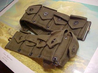 Wwii U.  S.  Army Usmc M1 Garand Ammo Cartridge Combat Canvas Belt 10 Pocket Pouch