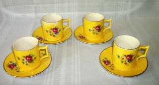 Vintage Porcelain Flower Demitasse Tea Cups Saucers James Kent England Set