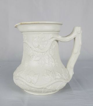 1846 Minton White Salt Glaze Relief Molded Prize Winning Pitcher Figural Handle
