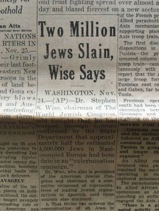 1942 November 25 Newspaper: La Examiner: Ww Ii Jews Slain Extermination Campaign