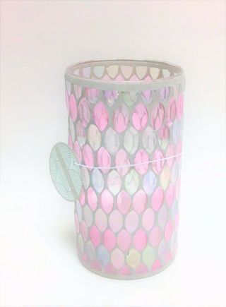 Iridescent Light Pink,  Clear Glass Mosaic Led Light,  Battery Operated Candle