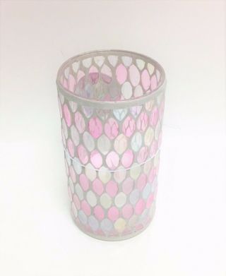 IRIDESCENT LIGHT PINK,  CLEAR GLASS MOSAIC LED LIGHT,  BATTERY OPERATED CANDLE 3