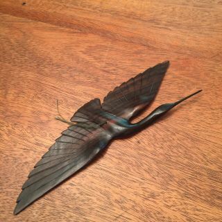 Hand Carved Hard Wood Mobile Hanging Ornament Flying Crane Heron Stork Bird