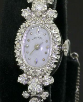 Hamilton vintage heavy 14K WG 1.  75CT VS - SI/G diamond mechanical ladies watch 2