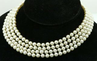 Vintage 1950s Heavy 14k Wg.  80ct Diamond 6.  7 - 7.  7mm Pearl Multi - Strand Necklace