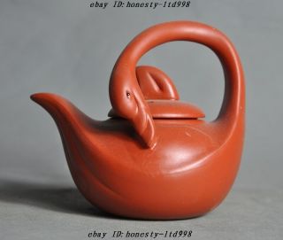 Marked Chinese Yixing Zisha Pottery Carved Swan Statue Teapot Tea Set Tea Maker