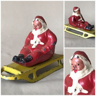 Vintage Barclay Lead Figure - 2 Piece Santa Claus On Sled - Paint