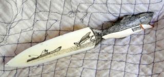 Vintage Canada Inuit Walrus Ivory Knife Letter Opener Scrimshaw Frank Ellanna