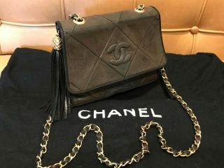 Auth Chanel Vintage Mini Cc Chain Bag Black Leather