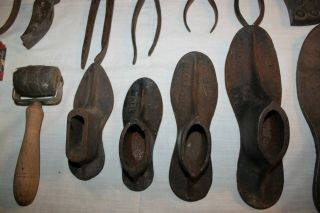 Antique Vintage Cobblers Leather Tools Wood Handle wood box metal forms 4