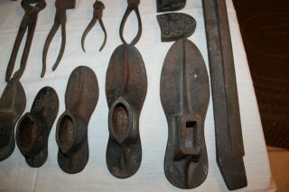 Antique Vintage Cobblers Leather Tools Wood Handle wood box metal forms 5