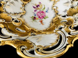 Huge Antique meissen porcelain Rococo Shell Heavy Gold Gilded 10